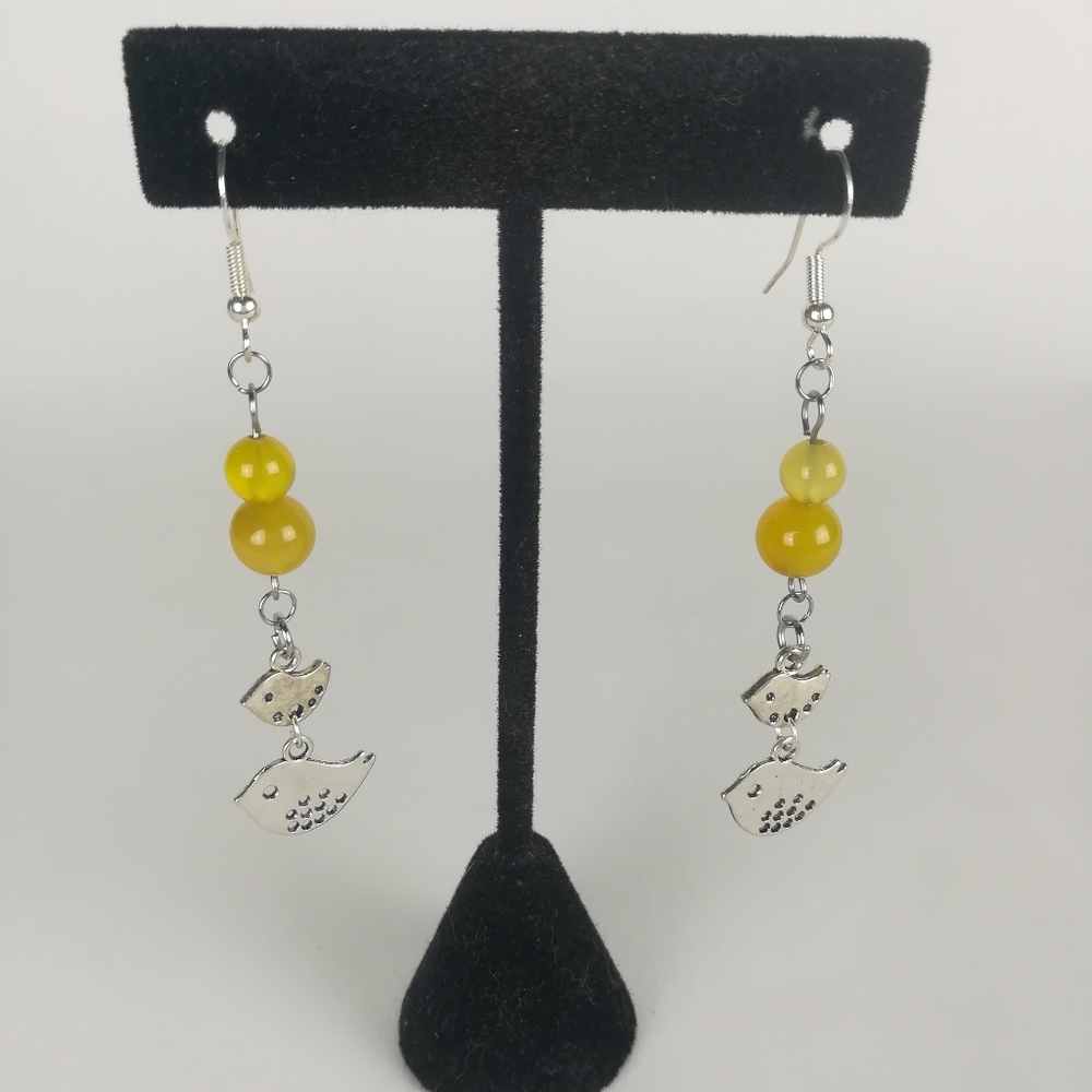 Cheerful Yellow Agate little bird earrings